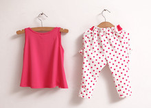 Retail NEW design 2013 new children s clothing summer set child flower female vest polka dot