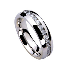316L stainless steel rings titanium steel high polished silver ring inlaid within the arc of a circle Rhinestone ring
