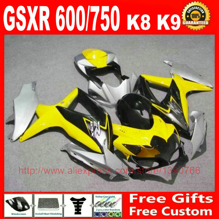 Обтекатель комплект для Suzuki GSXR 600 GSXR 750 2008 2009 2010 желтый серебряный черный кузов обтекатели комплект K8 08 09 10 GSX R 600 750 BM55
