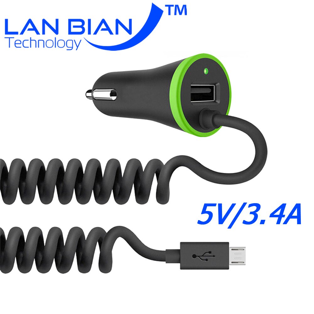 LANBIAN USB Car Charger Total 3 4A with Spring Shape Micro USB Cable Lighting Cable for