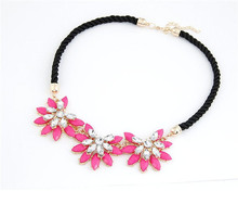 Collares 2015 Hot sale Rhinestone Necklace New Brand Style Crystal Collier multi layer Weave Flower water