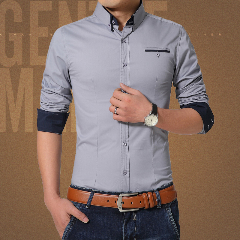 2015 New Brand Mens Dress Shirts Long Sleeve Casual Shirt Men Slim Fit Brand Design Formal