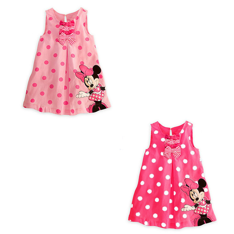 Wholesale 2016 baby girl dress mouse printed pink high quality Kids Dresses For Girls cartoon children clothing vestido roupa