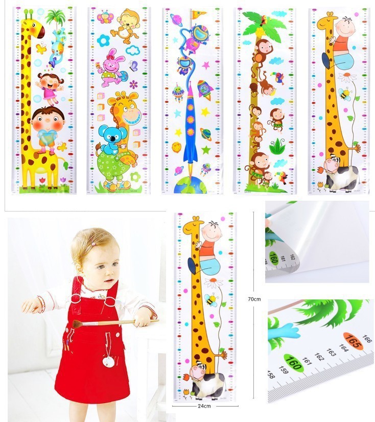 Home Cartoon Animal Wall Stickers Height Ruler Vinyl Art Nursery Kids Baby Room Decor inch&cm measure