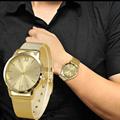 Popular Business Women Men Quartz wristwatch Gold Stainless Steel Mesh Band Quartz watch Women s Casual