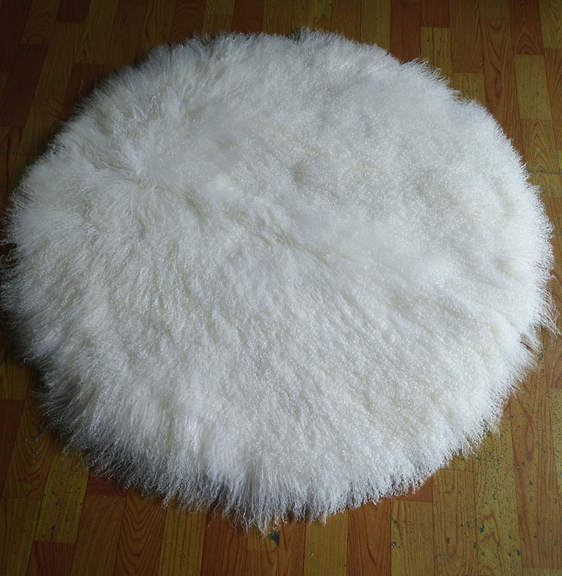 Large size round shape pure white long hair Mongolia sheepskin carpet
