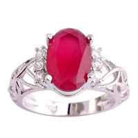 lingmei Wholesale Wedding Jewelry Ruby & White Topaz 925 Silver Ring Size 6 7 8 9 10 11 Women Fashion Party Rings Free Shipping