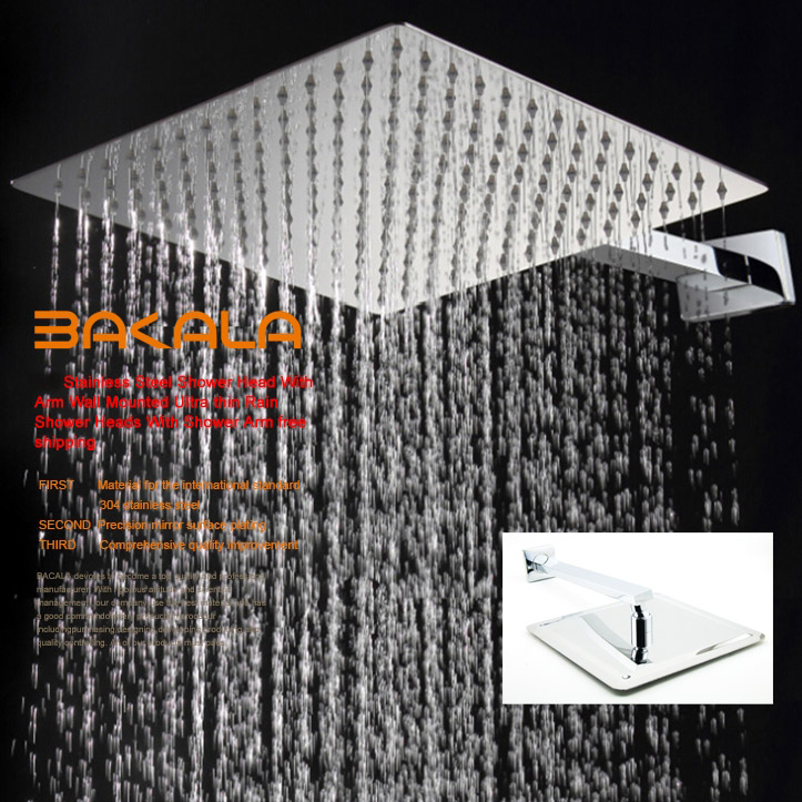 Fashion square stainless steel ultra-thin showerheads and Shower Arm 6 8 10 12 16 inch rainfall shower head.Rain shower.