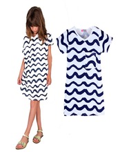 2016 Kikikids Kids Girls Dresses summer Wave Striped Girl dress fashion brand Short sleeve princess Dress party Kid Girl clothes