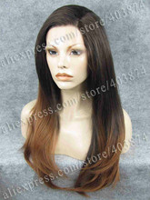 N2 PT2 30 Ombre Brown and Honey Blonde Color Long Silky Straight Texture Synthetic Lace Front