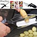 Stainless Steel smart Kitchen Tool Board Scissors slicer 2 in 1 Food Knife Cutting Vegetable Cutter