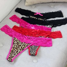 Plus Size Underwear Women Panties Sexy Leopard Thongs G strings Bow Female Seamless Lace Lingerie Gauze G-string T Back PM051