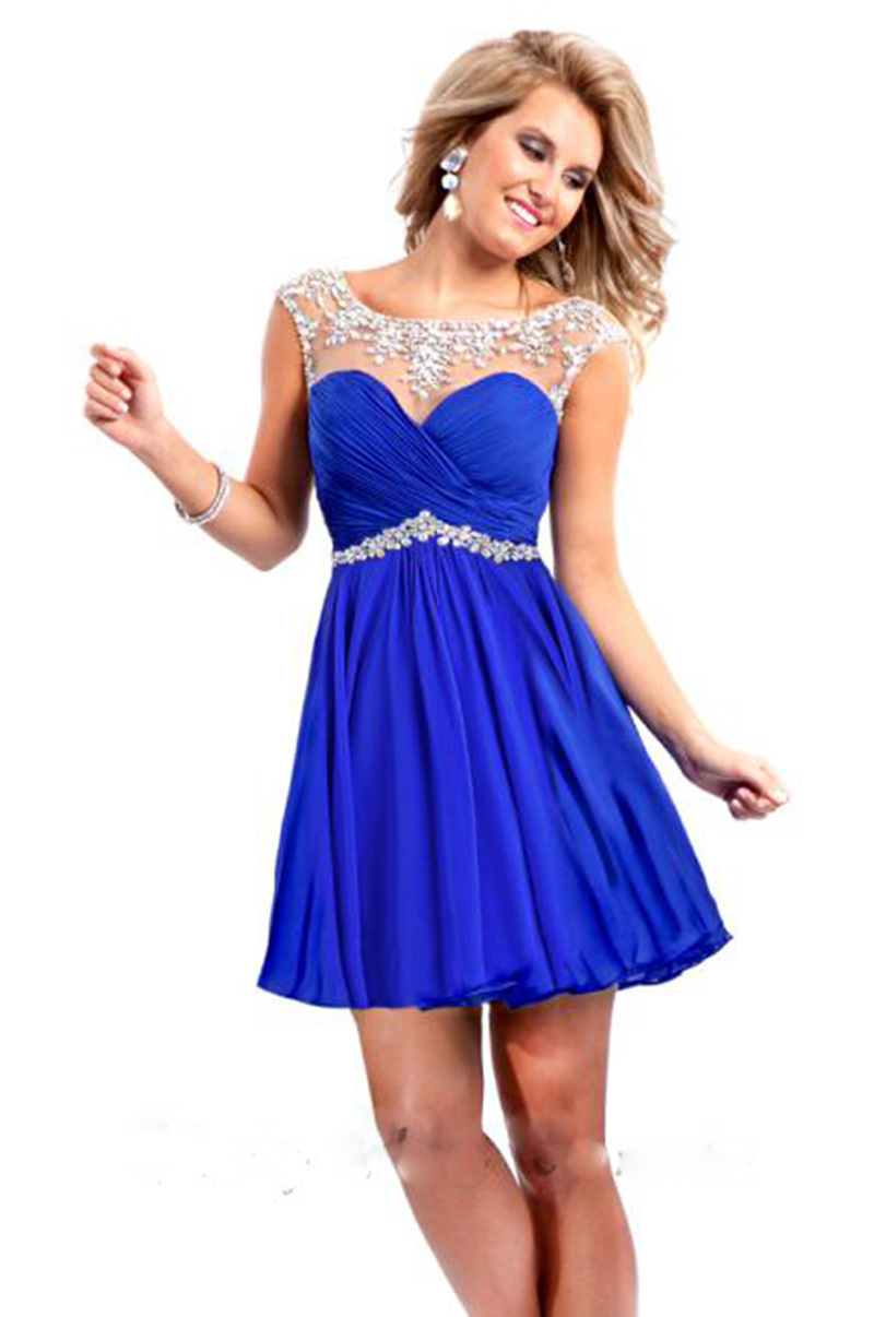 Hot Sale A Line Cappes Sleeves Homecoming Dresses Royal Blue Junior Graduation Dresses Short ...
