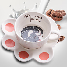 Korean creative ceramic coffee cup set simple dish catlike cute couple Milk dessert dish