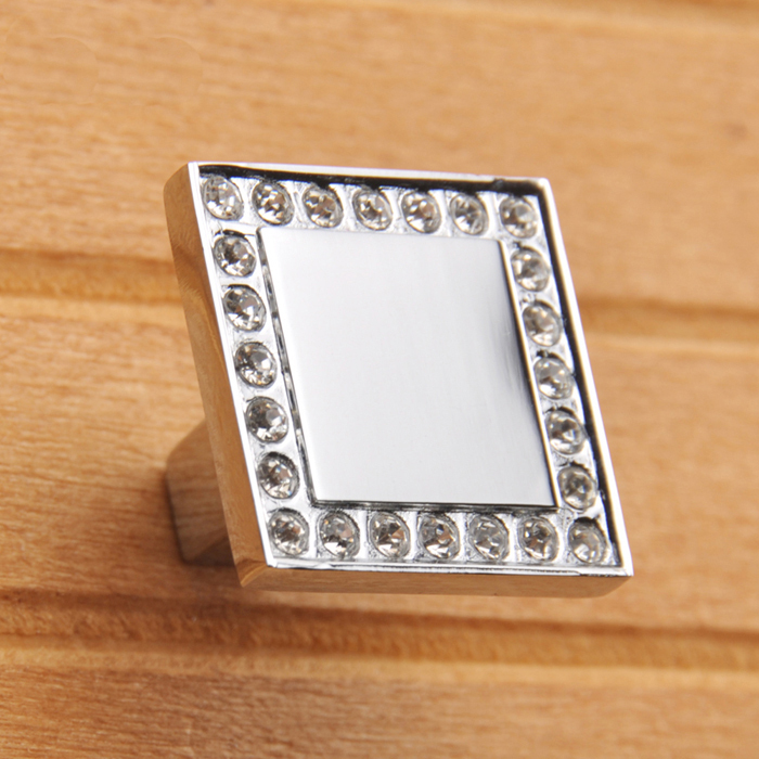 25mm Glass Dresser Knobs Crystal Cabinet Knobs Pulls Square Silver Modern Drawer Knobs Pulls Cupboard Handles Kitchen Hardware