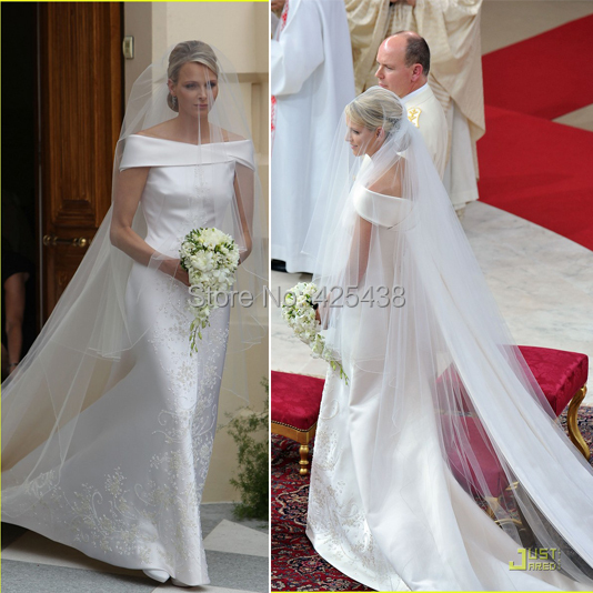 Online Get Bridesmaids Cast Aliexpress Alibaba Group Princess Charlene Monaco Royal Wedding Off Shoulder Satin With Embroidery Bridal Gowns