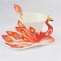 Glass Cup Ceramic Mug Creative Mug Bone China Peacock Coffee Tea Sets for Gift red