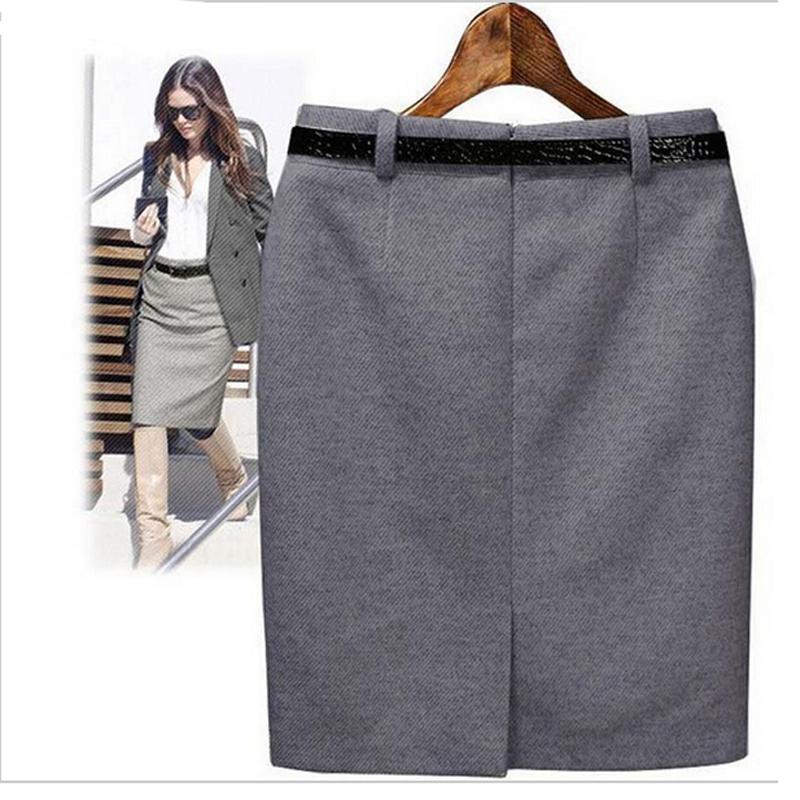S-xxxxl plus size winter autumn fashion vintage women's medium-long high waist skirt lady women pencil skirt with belt skt365