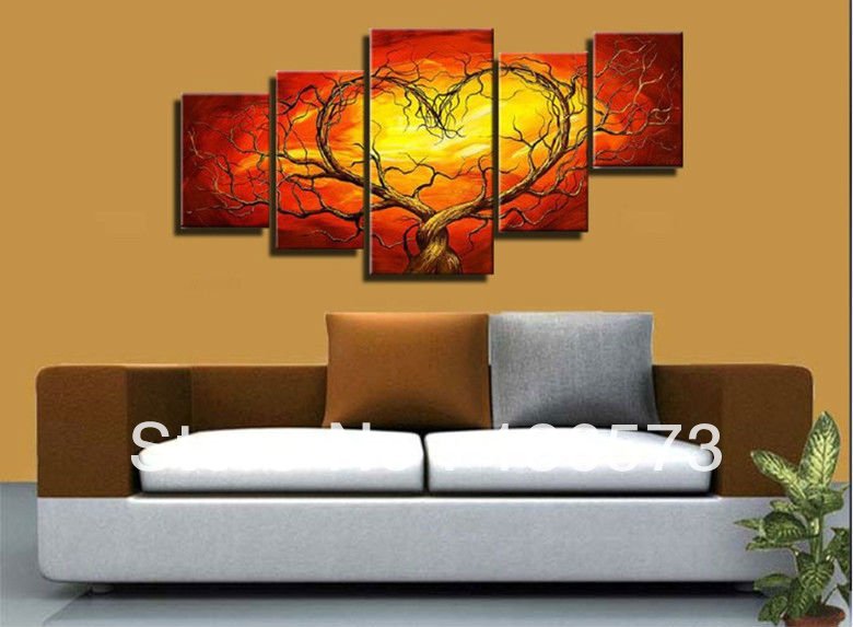 rood geel paar liefhebbers hart boom kunst canvas schilderij olie