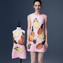 2016 fashion fruit print dress Family Matching Outfits Mother And Daughter pink princess dress Free Shipping