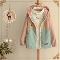2016 Autumn New Women s Coat Japanese Mori Girl s Outwear Deer Embroidery Zipper Hooded Two