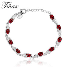 925 Jewelry Silver Plated Crystal Rhinestone Oval Charm Bracelet Simple Ruby Trendy Lobster Clasp for Fashion Women HFNE0709