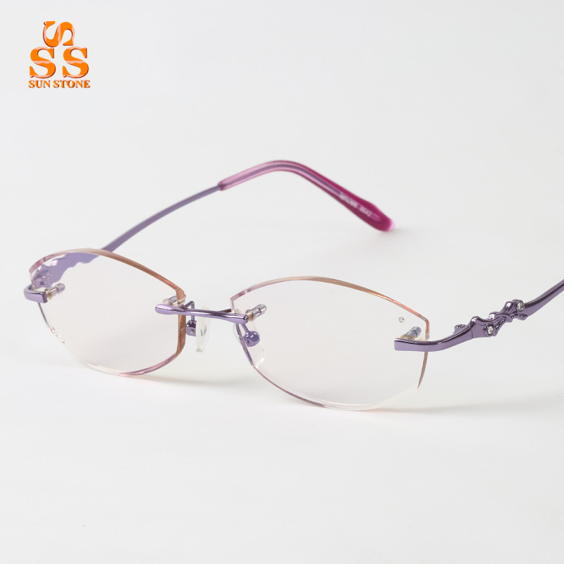 Noble Design Crystal Cutting Lady Reading Glasses,Rimless Gradient Purple Aspheric Hard Resin Lens Occhiali da Lettura,G522