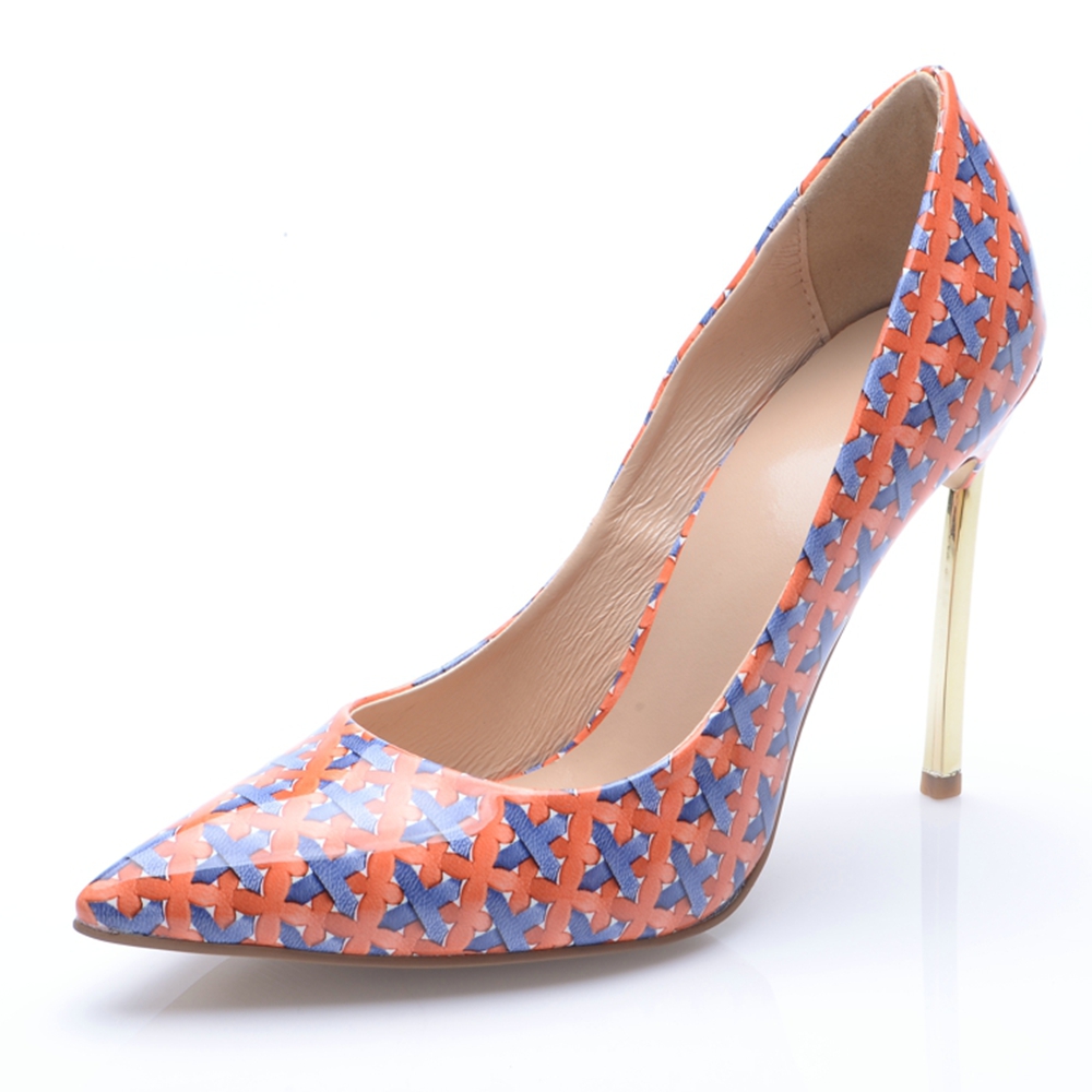 Blossom of Women Free Shipping Fashionable Woven Pattern Pointed Toe Iron Stilettos Pumps Shoes