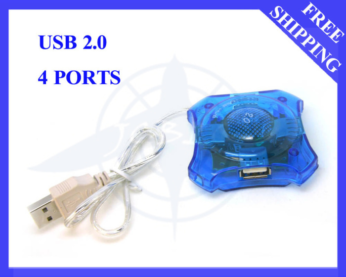 3PCS/LOT FREE SHIPPING USB 2.0 4 PORT HUB BLUE STA...