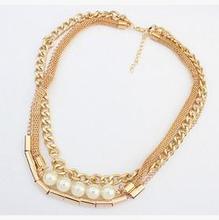 Jewelry Fashion Spring New 2015 Gold Plated Pearl Statement Necklace Chokers Necklaces & Pendants Collar Wholesale Nice Quality