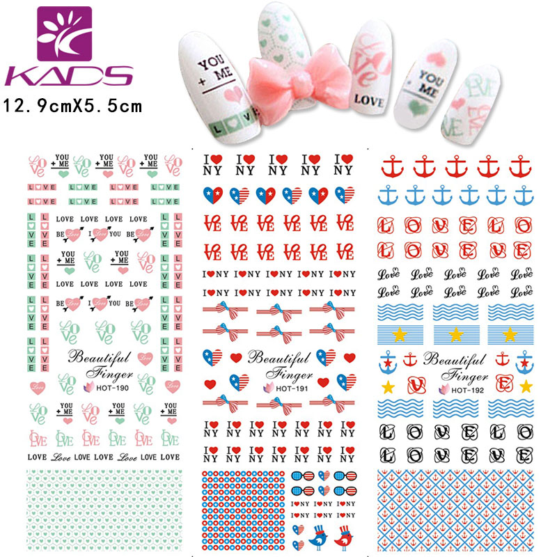 New 2015 Top Sell Cute Bows Sweet Hearts English Letters Water Transfer Nail Sticke Beauty Wraps