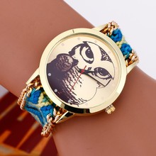 Moda caliente venta nacional de la armadura del búho del patrón mujeres visten relojes chapados en oro pulseras y brazaletes de pulsera de cuarzo