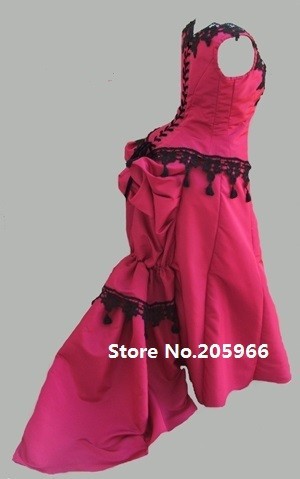 Здесь можно купить   Free Shipping Victorian Early Bustle Period 1874-6 Raspberry Pink Taffeta Costume Dress with Train with Venice Trims  Одежда и аксессуары