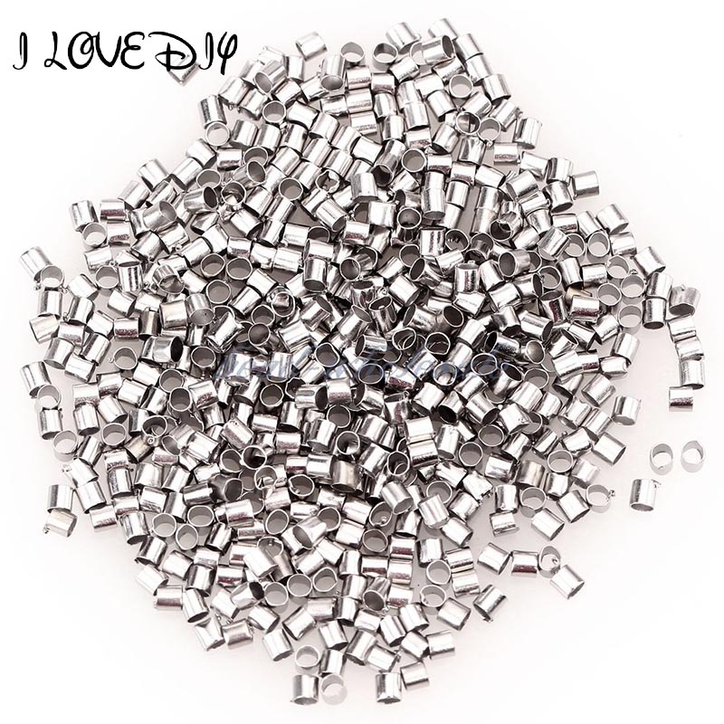 500//1000pcs Silver//Gold//Black//Bronze Tube Crimp End Beads Jewelry 1.5//2mm