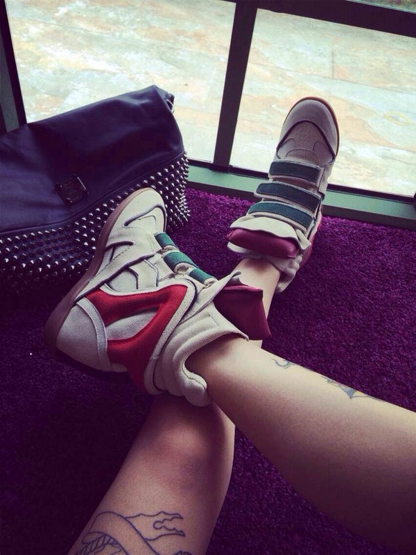Isabel Marant genuine leather wedge sneakers invisibel high heel women fashion sneakers shoes new color block