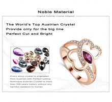 LZESHINE Brand Eternity Love Ring Real 18K Rose Gold Plt Double Heart Ring Inlay Genuine SWA