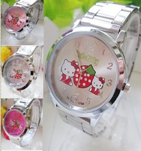 2015 New fashion and casual Brand Hello kitty stainless steel watch women Lovely Cartoon wristwatches for lady