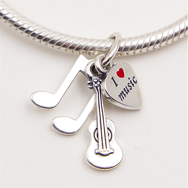 100 925 Sterling Silver Pendants For Necklace I Love Music Heart Dangle Charm Fits For Pandora