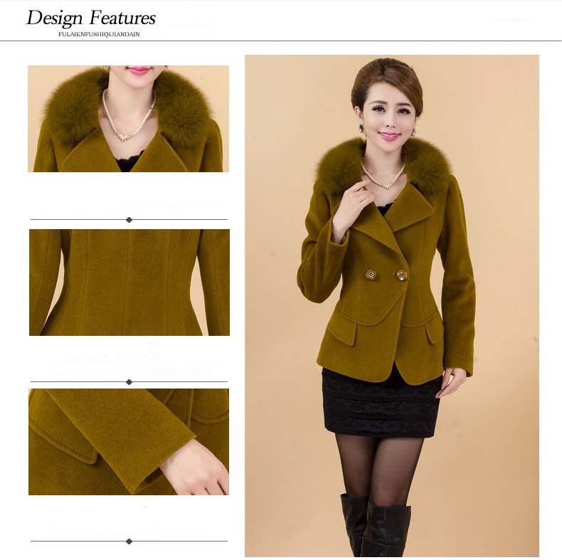 Autumn And Winter Women Slim Solid Color Wool Coat Large Size Spliced Wool Collar Woman Short Outerwear Blends XXXL 4XL (12)
