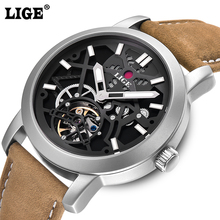 LIGE fashion casual sport Watches Men Dive 50M Military Leather Hollow Wristwatch man clock Brand watch Men’s Relogio Masculino