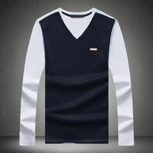 2016 tee casual men’s t shirts spring new fashion casual long-sleeved T-shirt V neck knitted cotton male clothes Free shipping