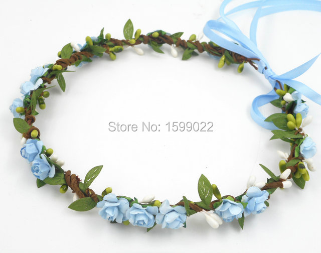 Rustic Wedding Bride Flower Crown Ice Blue Dress Costume Headpiece