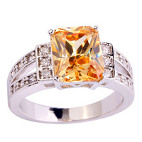2015 Emerald Cut Champagne Morganite 925 Silver Ring Size 8 New Fashion Jewelry Gift For Women Wholesale Free Shipping