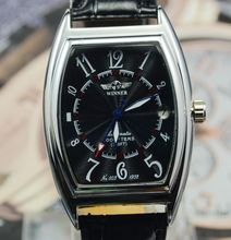 Ganador rectangular calendario negro matriz totalmente automáticas del reloj mecánico para hombre reloj para hombre vintage j153
