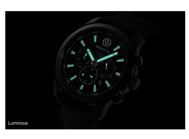 Bonivita men brand multifunction watch mens military chronograph sports watches waterproof casual large dial watch men