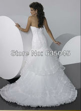 Vestido De Noiva 2015 Custom Made WhiteTulle Applique Crystal Beading Ruffles Lace Mermaid Wedding Dress Bridal