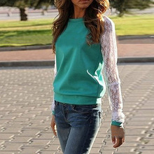 Free Shipping New 2015 Women Hoody Spring Autumn Fashion Lace Patchwork Hoodies Casual Sweatshirts