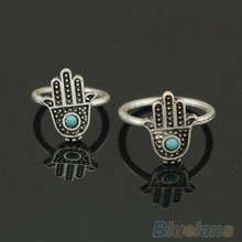 Hot New Come Retro Vintage Silver women Hand rings Of Fatima Hamsa With Evil Eye For