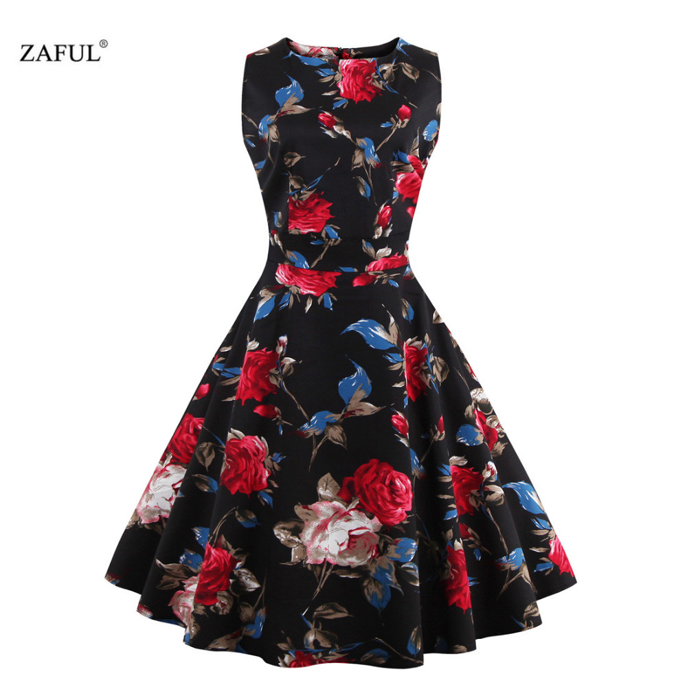ZAFUL Plus size Summer Women Dress Audrey hepbum 50s Vintage Floral Print robe Retro Elegant Party Dress Feminino Vestidos (28)