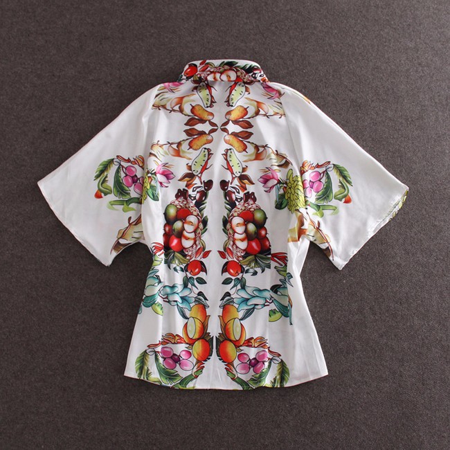 2015 Fashion Runway Style Print Short Sleeve Shirt and Print Ball Gown Skirt Women 2 pieces Set (10)